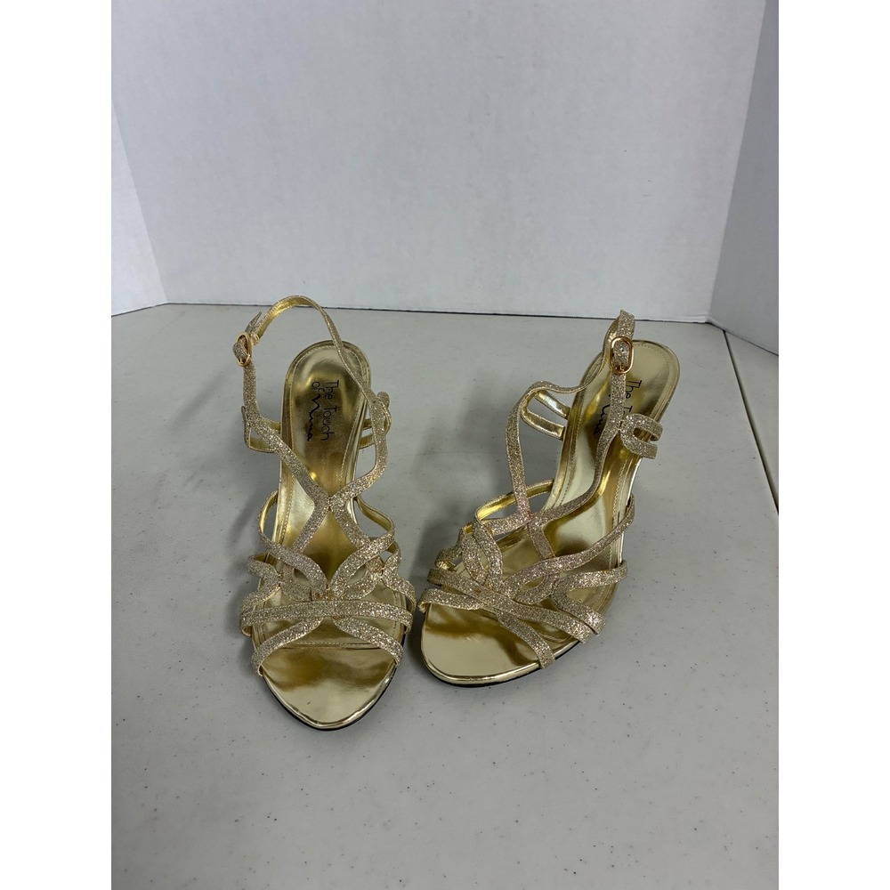 The Touch of Nina Gold Glitter Strappy‎ Stiletto Sandals Womens Size 10M EUR 40